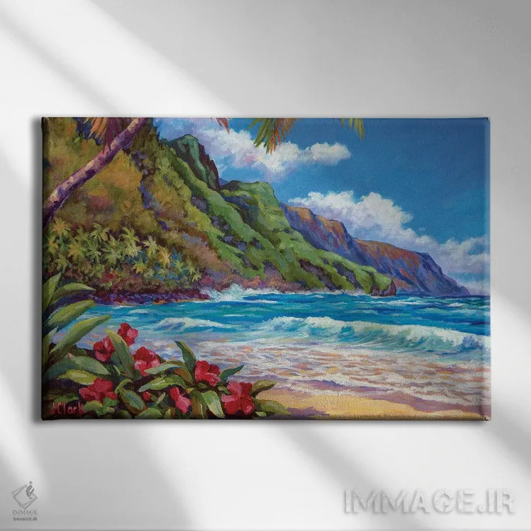 تابلو امواج در ساحل نا پالی اثر جان کلارک - نمای روبهرو روی دیوار