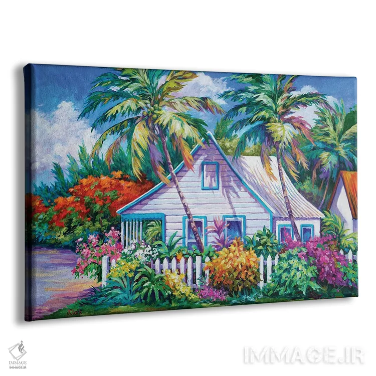 تابلو کلبه با حصار چوبی اثر جان کلارک - نمای پرسپکتیو محصول