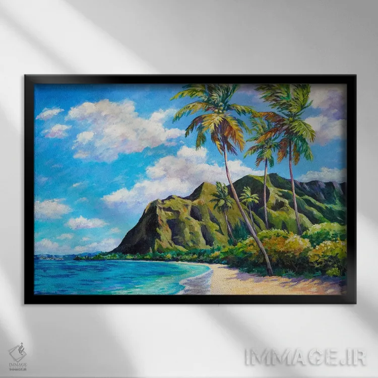 تابلو ساحل کاآآوا (هاوایی) اثر جان کلارک - نمای قابدار مشکی