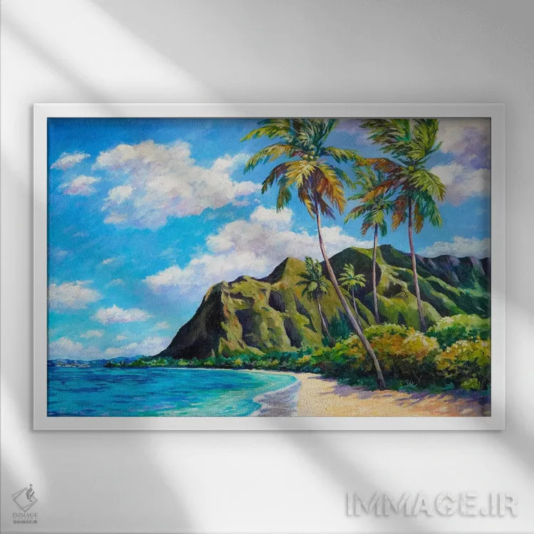 تابلو ساحل کاآآوا (هاوایی) اثر جان کلارک - نمای قابدار سفید
