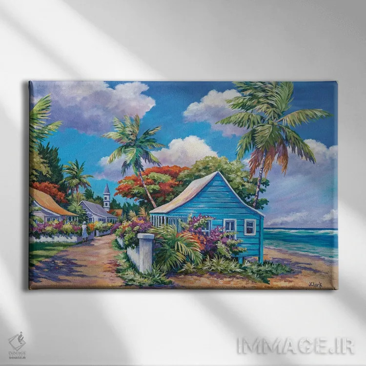 تابلو جادهای کمتر پیمودهشده اثر جان کلارک - نمای روبهرو روی دیوار