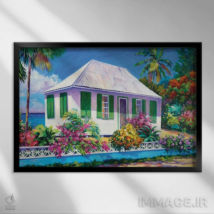 تابلو خانه با پنجرههای سبز اثر جان کلارک - نمای قابدار مشکی