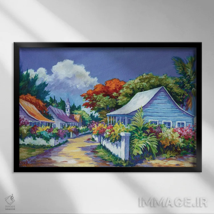 تابلو کلبههای بودن تاون اثر جان کلارک - نمای قابدار مشکی