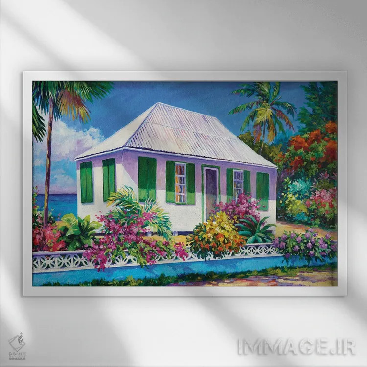 تابلو خانه با پنجرههای سبز اثر جان کلارک - نمای قابدار سفید