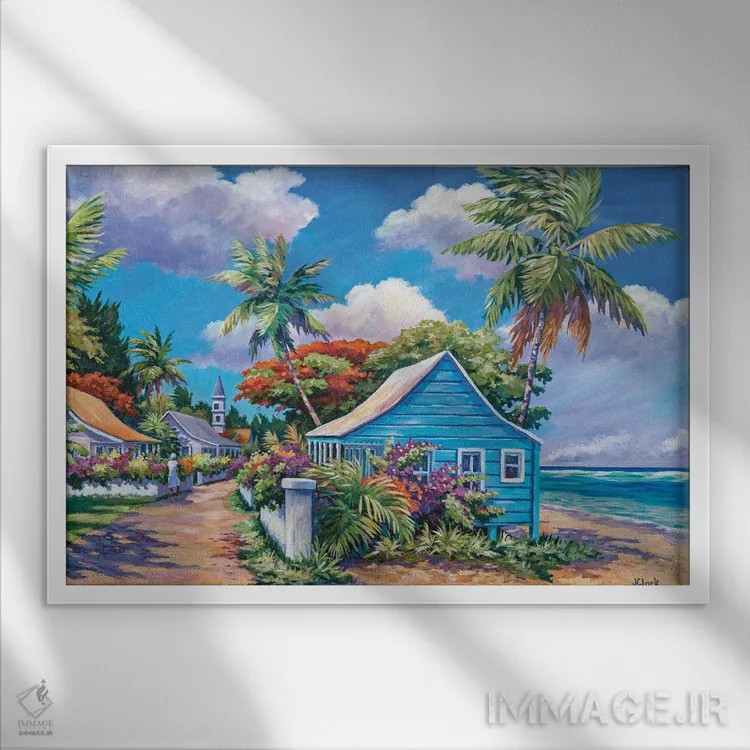 تابلو جادهای کمتر پیمودهشده اثر جان کلارک - نمای قابدار سفید