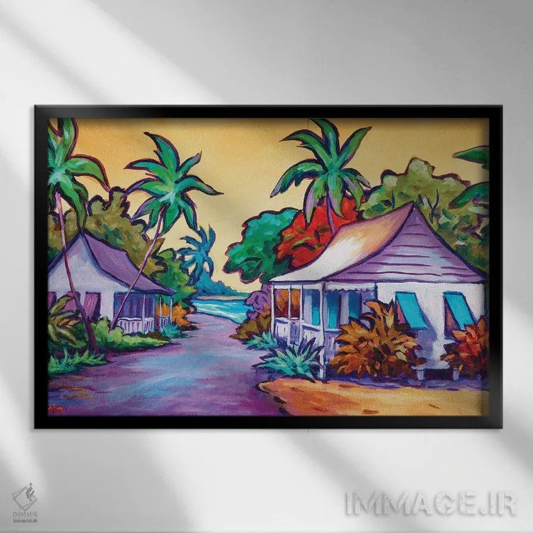 تابلو کلبههای کارائیب اثر جان کلارک - نمای قابدار مشکی