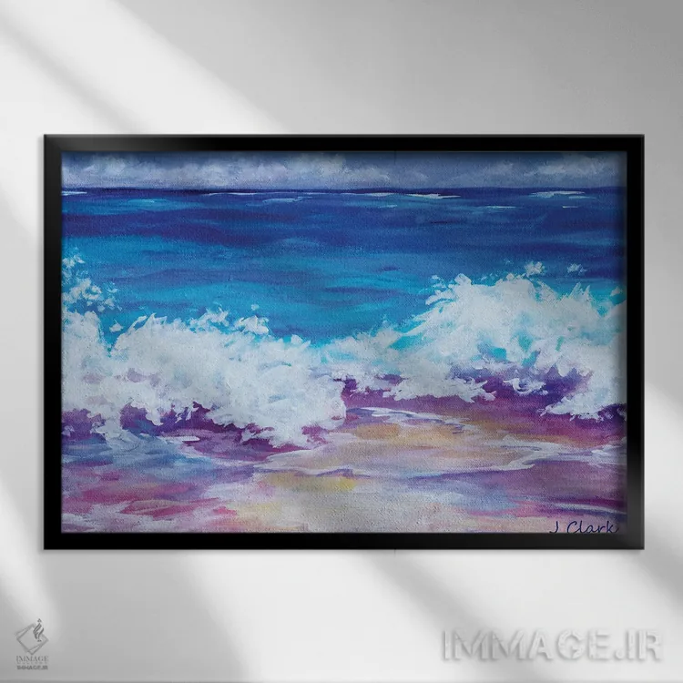 تابلو امواج بر ساحل اثر جان کلارک - نمای قابدار مشکی
