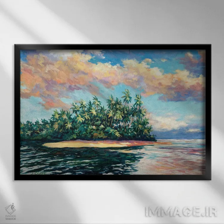 تابلو غروب بر رودخانه اورتوار اثر جان کلارک - نمای قابدار مشکی