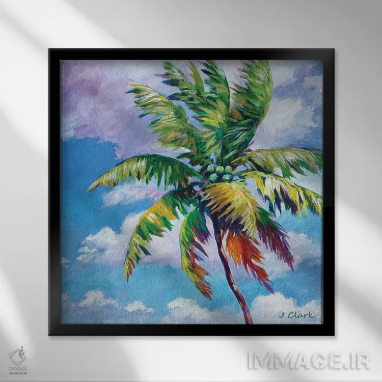 تابلو نخل ساحل شمالی اثر جان کلارک - نمای قابدار مشکی