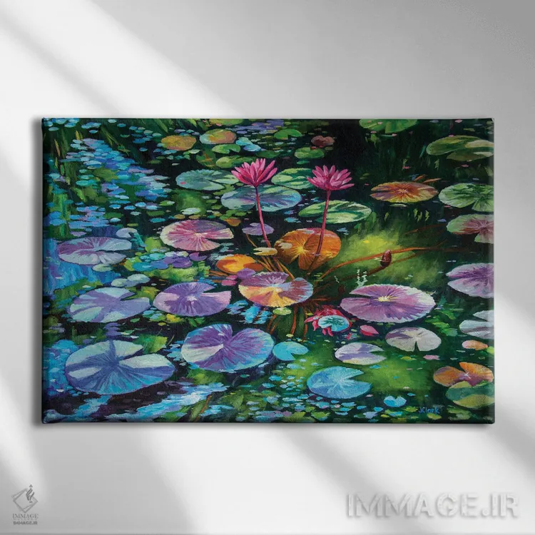 تابلو نیلوفرهای آبی اثر جان کلارک - نمای روبهرو روی دیوار