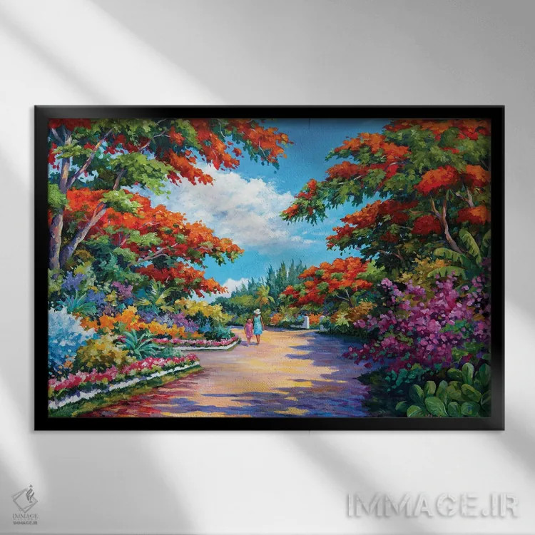 تابلو درختان قرمز ساوانا اثر جان کلارک - نمای قابدار مشکی