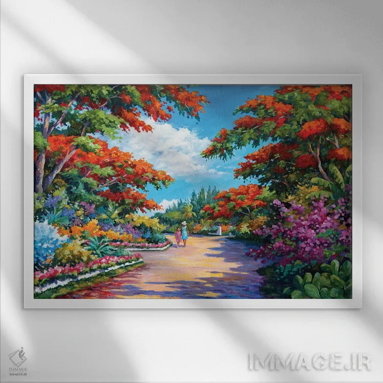 تابلو درختان قرمز ساوانا اثر جان کلارک - نمای قابدار سفید