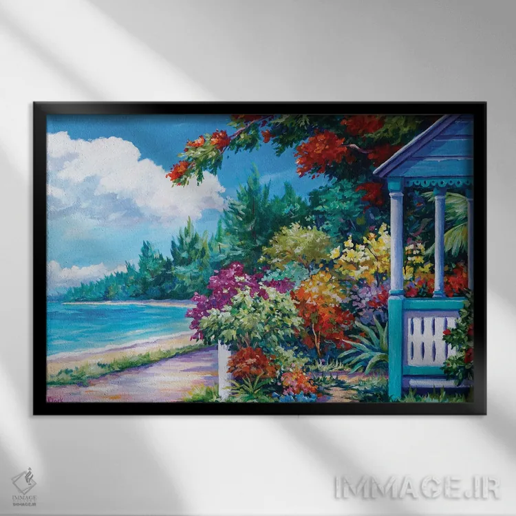 تابلو کلبه کنار دریا اثر جان کلارک - نمای قابدار مشکی