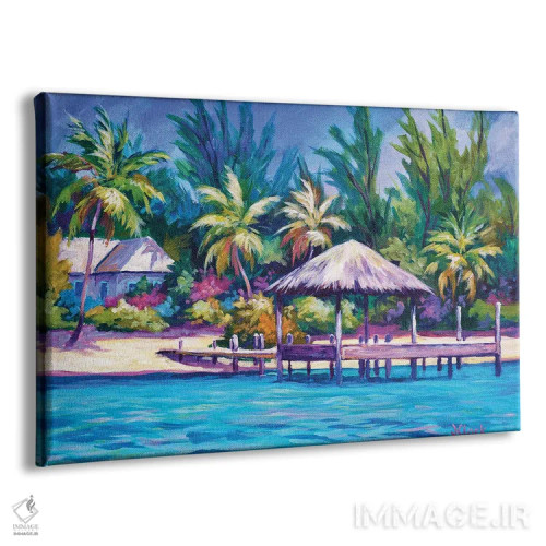 تابلو اسکله و کلبه حصیری اثر جان کلارک - نمای پرسپکتیو محصول