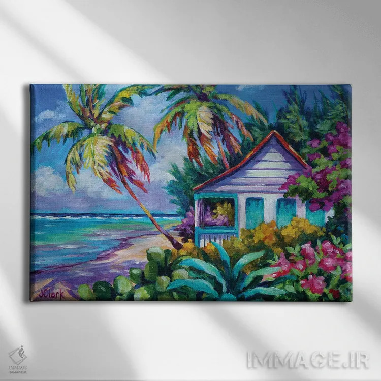 تابلو کلبه باغ گرمسیری اثر جان کلارک - نمای روبهرو روی دیوار