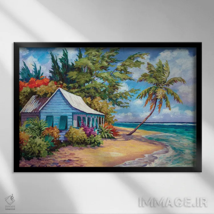 تابلو کلبه در لب آب اثر جان کلارک - نمای قابدار مشکی