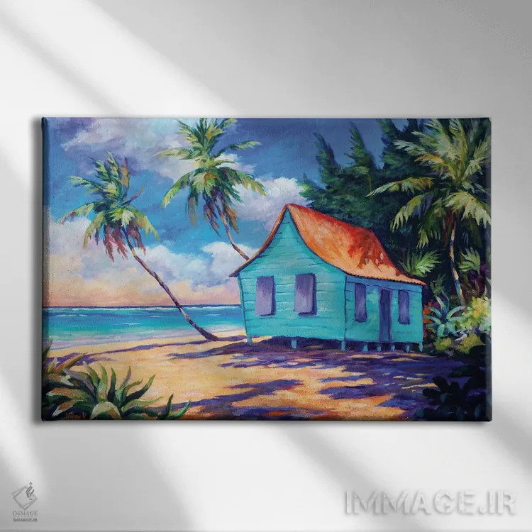 تابلو کلبه کیمن در نور عصرگاهی اثر جان کلارک - نمای روبهرو روی دیوار