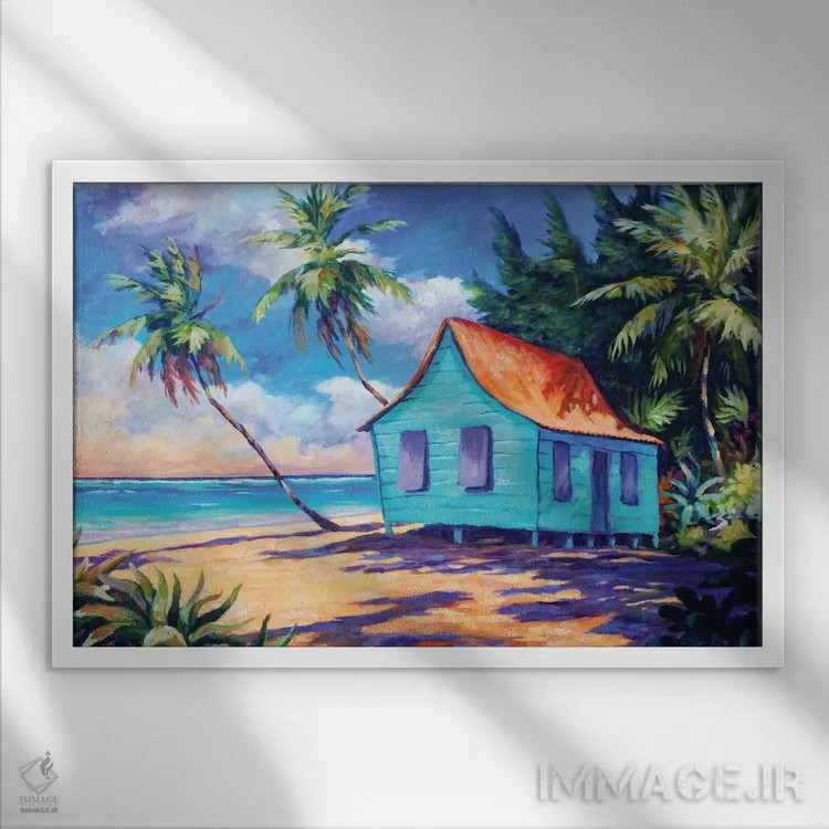 تابلو کلبه کیمن در نور عصرگاهی اثر جان کلارک - نمای قابدار سفید