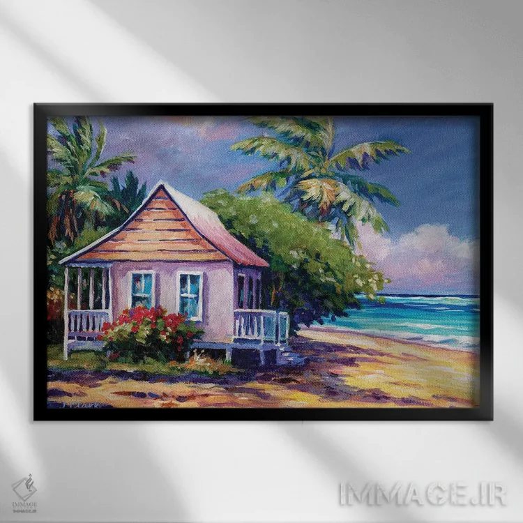 تابلو کلبه کارائیبی اثر جان کلارک - نمای قابدار مشکی