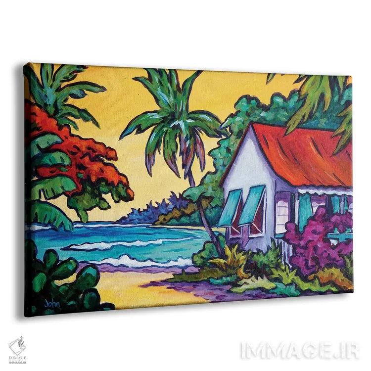 تابلو کلبه با سقف قرمز اثر جان کلارک - نمای پرسپکتیو محصول