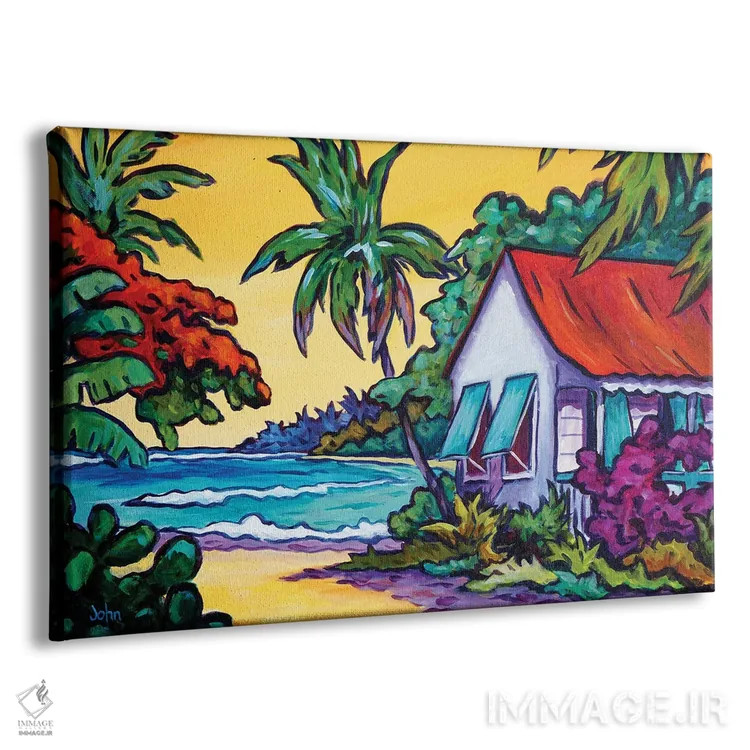 تابلو کلبه با سقف قرمز اثر جان کلارک - نمای پرسپکتیو محصول