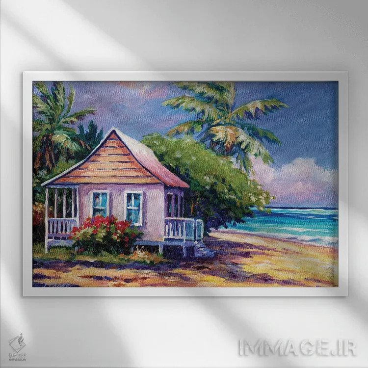 تابلو کلبه کارائیبی اثر جان کلارک - نمای قابدار سفید