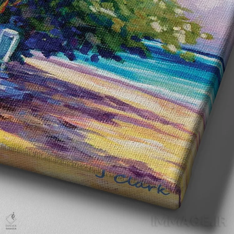 تابلو کلبه کیمن در ساحل اثر جان کلارک - نمای نزدیک بافت بوم