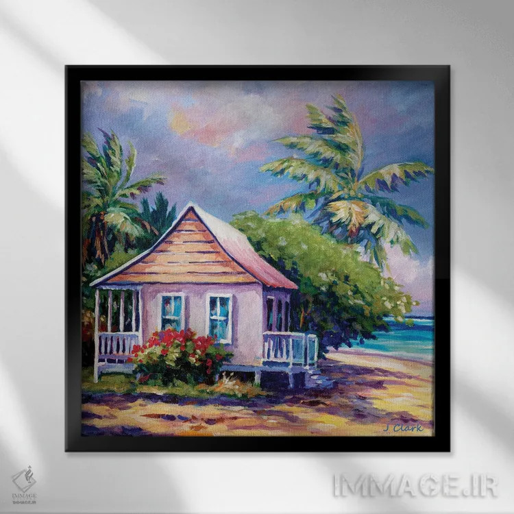 تابلو کلبه کیمن در ساحل اثر جان کلارک - نمای قابدار مشکی