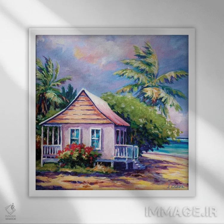 تابلو کلبه کیمن در ساحل اثر جان کلارک - نمای قابدار سفید