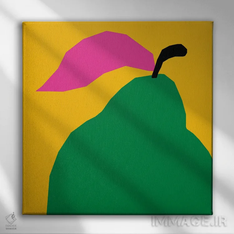 تابلو گلابی سبز با گلبرگ صورتی اثر آرت میرانو - نمای روبهرو روی دیوار