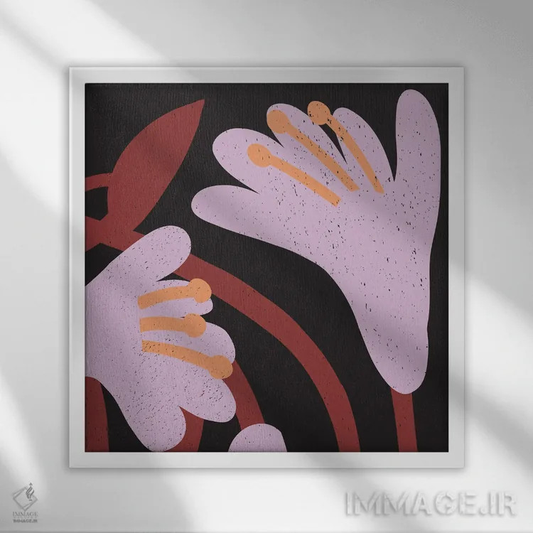 تابلو گلهای قرمز مینیمال ۲ اثر آرت میرانو - نمای قابدار سفید