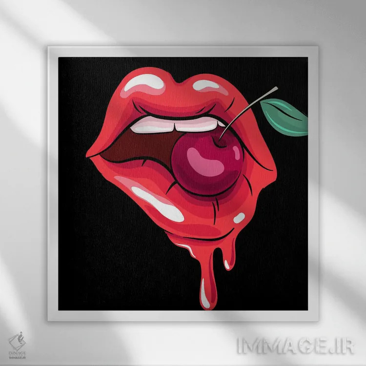 تابلو گیلاس و لبها اثر آرت میرانو - نمای قابدار سفید