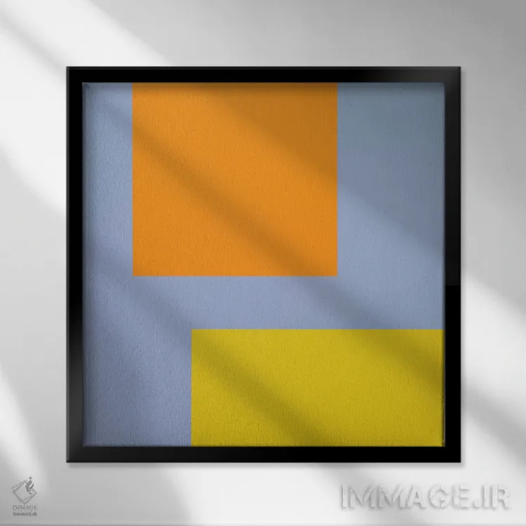 تابلو نارنجی آبی زرد اثر آرت میرانو - نمای قابدار مشکی