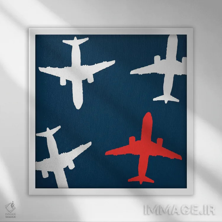 تابلو هواپیمای قرمز اثر آرت میرانو - نمای قابدار سفید