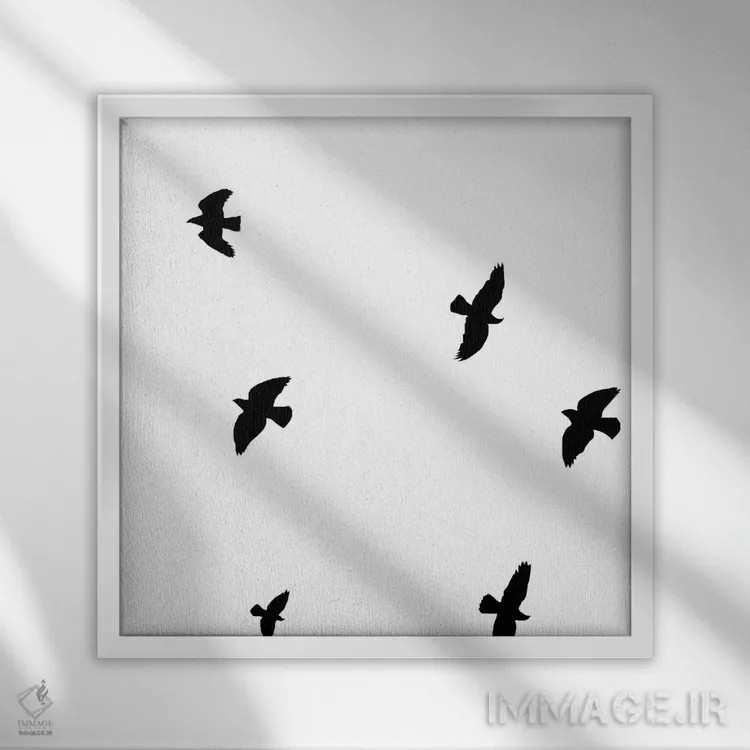 تابلو پرندگان سیاه اثر آرت میرانو - نمای قابدار سفید