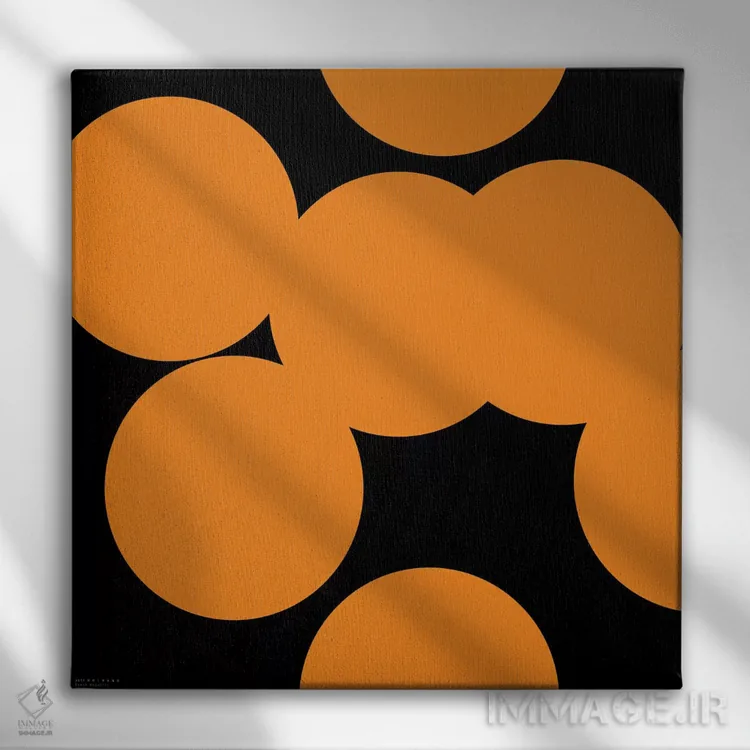 تابلو ۹۷ دایره نارنجی روی سیاه اثر آرت میرانو - نمای روبهرو روی دیوار