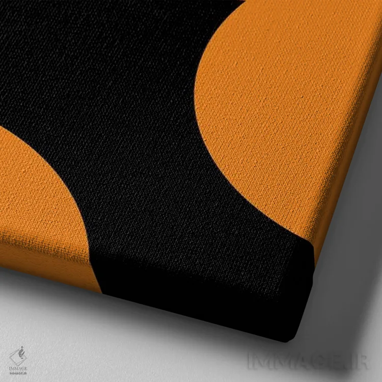 تابلو ۹۷ دایره نارنجی روی سیاه اثر آرت میرانو - نمای نزدیک بافت بوم