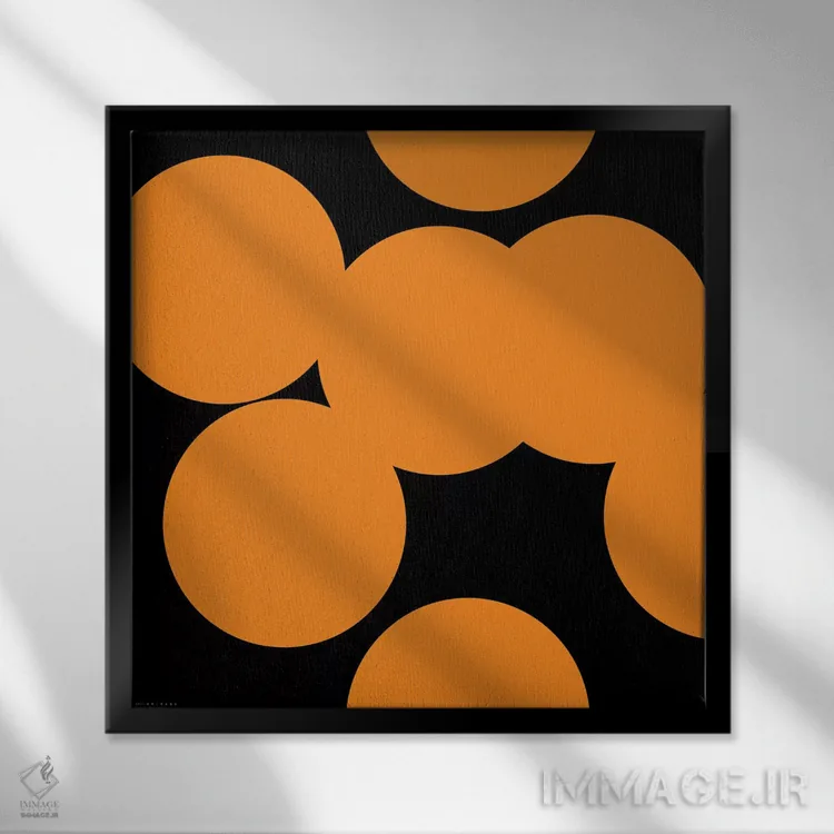 تابلو ۹۷ دایره نارنجی روی سیاه اثر آرت میرانو - نمای قابدار مشکی