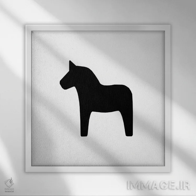تابلو اسب سیاه اثر آرت میرانو - نمای قابدار سفید