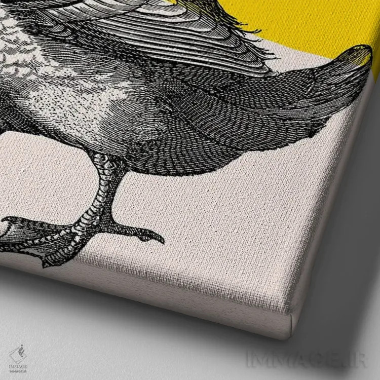 تابلو پرنده روی زرد اثر آرت میرانو - نمای نزدیک بافت بوم