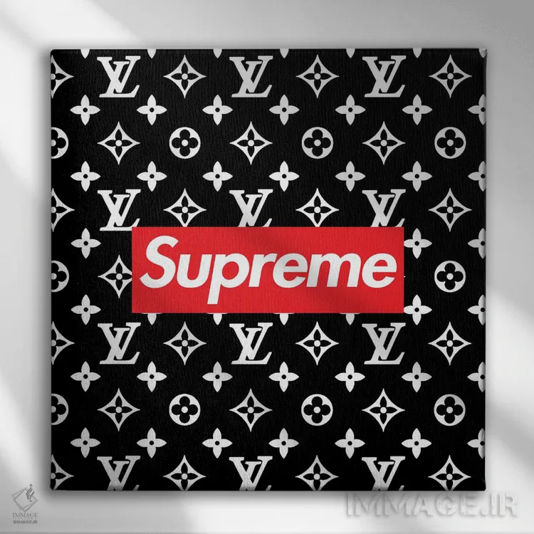 تابلو LV مشکی سوپریم اثر آرت میرانو - نمای روبهرو روی دیوار