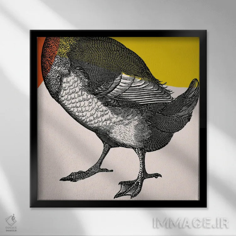 تابلو پرنده روی پاهای زرد اثر آرت میرانو - نمای قابدار مشکی