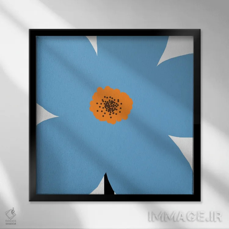 تابلو گل آبی اثر آرت میرانو - نمای قابدار مشکی
