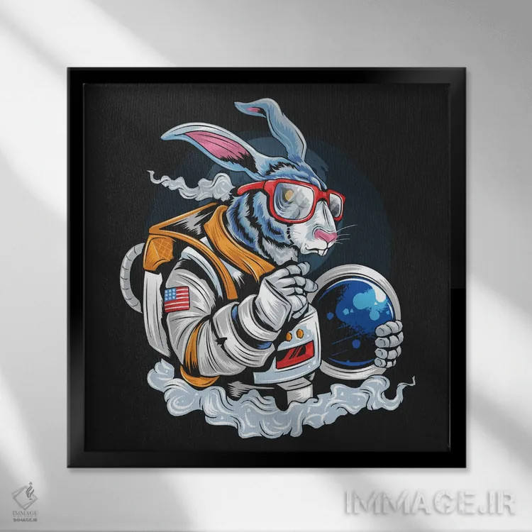 تابلو خرگوش فضانورد اثر آرت میرانو - نمای قابدار مشکی