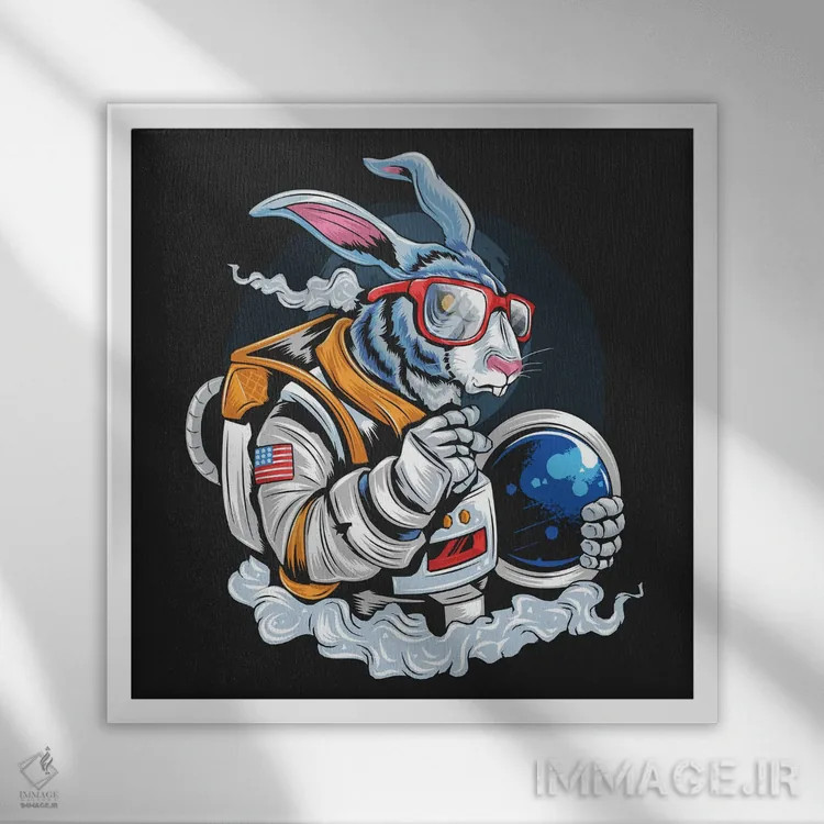 تابلو خرگوش فضانورد اثر آرت میرانو - نمای قابدار سفید