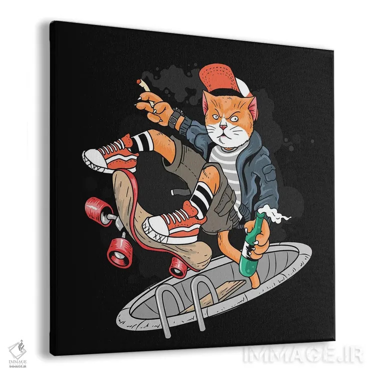 تابلو گربه و اسکیتبرد اثر آرت میرانو - نمای پرسپکتیو محصول