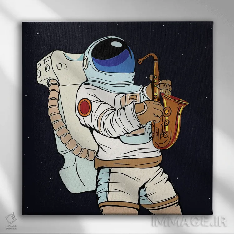 تابلو فضانورد نوازنده ساکسیفون اثر آرت میرانو - نمای روبهرو روی دیوار