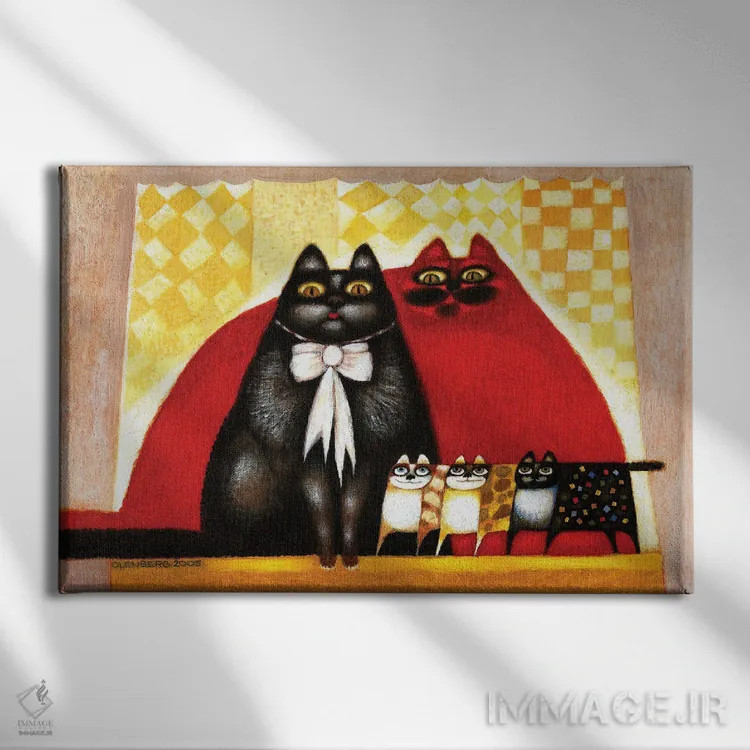 تابلو خانواده گربهها اثر آرت میرانو - نمای روبهرو روی دیوار
