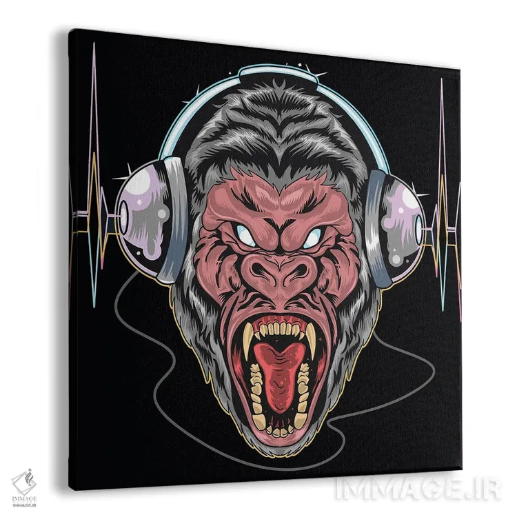 تابلو گوریل با هدفون اثر آرت میرانو - نمای پرسپکتیو محصول