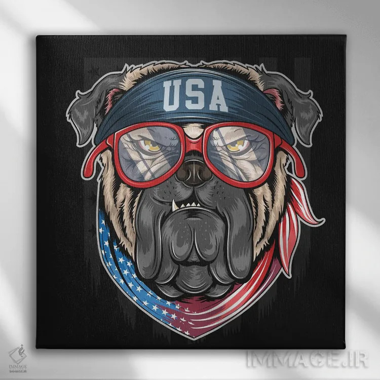 تابلو بولداگ ایالات متحده آمریکا اثر آرت میرانو - نمای روبهرو روی دیوار
